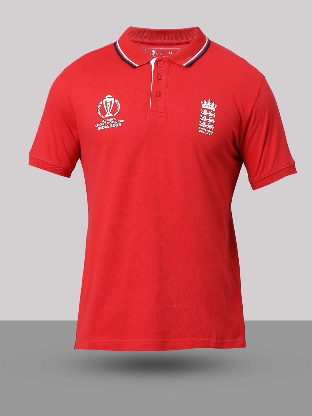 Buy Official ICC CWC23 Men Red Solid Short Sleeves Polo Collar TShirt