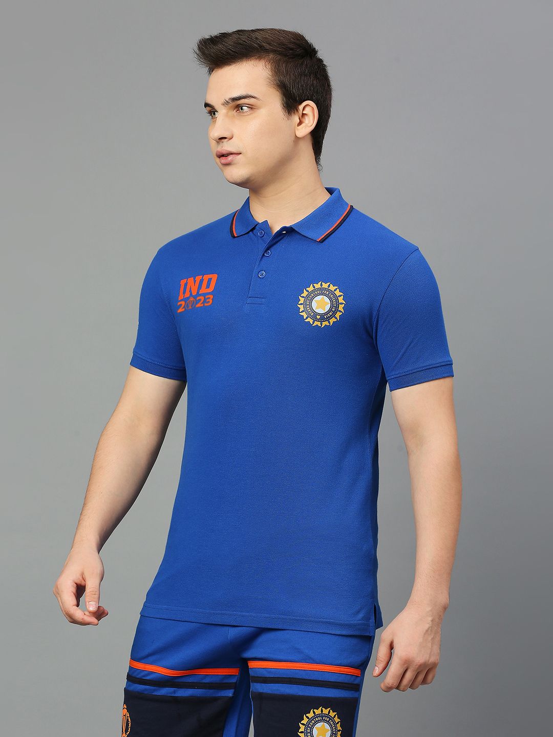 Buy Official ICC CWC-23 Men Blue Solid Short Sleeves Polo Collar T ...