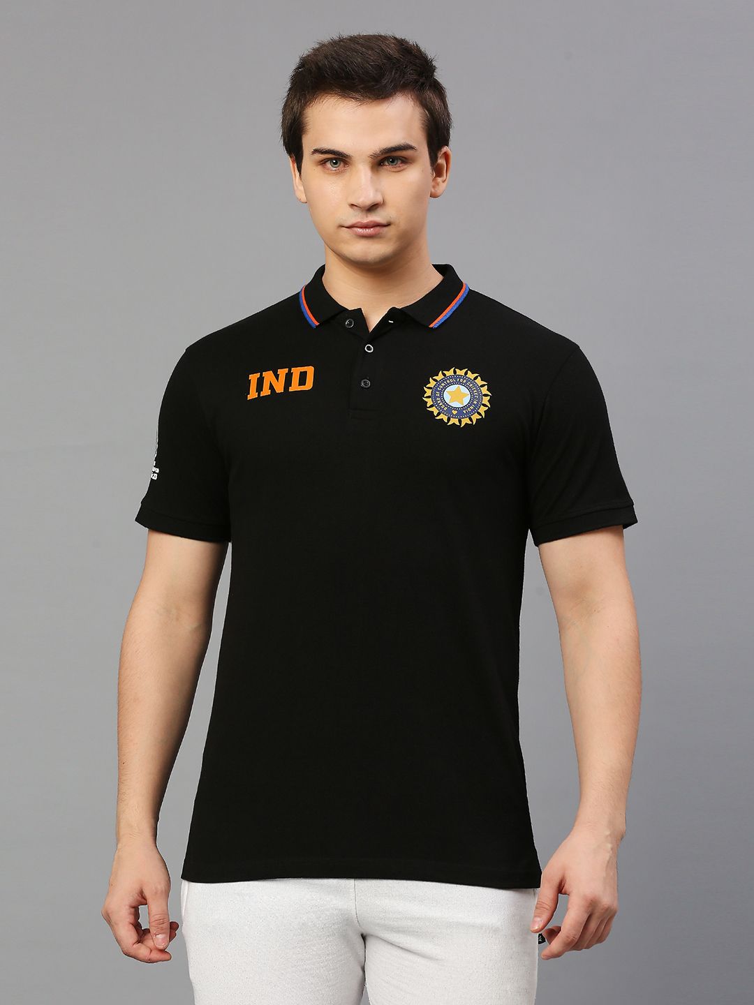 Buy Official ICC CWC-23 Team India Black and White Polo Collar T-Shirt ...