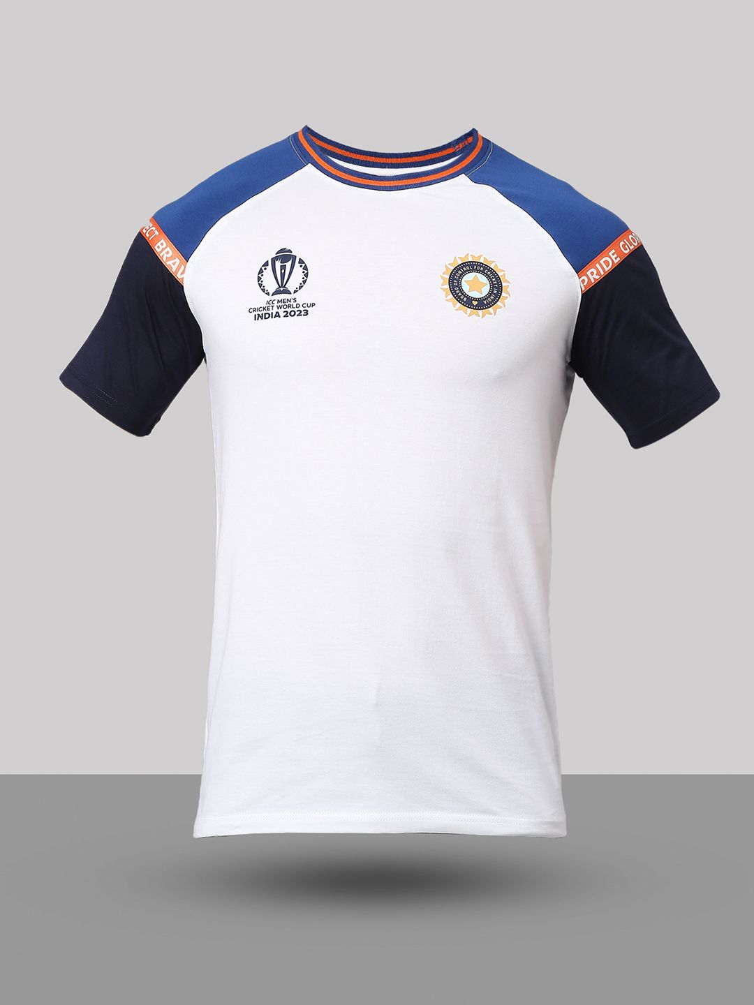 Buy Official ICC CWC-23 Men White Colourblocked Short Sleeves Round ...