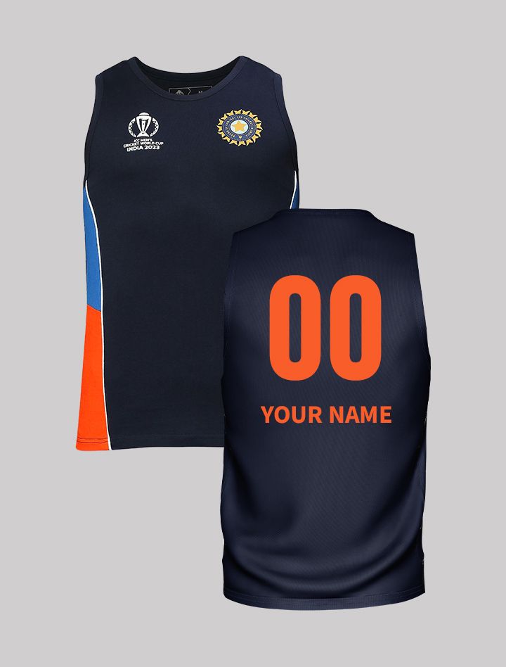 Buy Official Icc Cwc Men Navy Blue Colourblocked Sleeveless Round