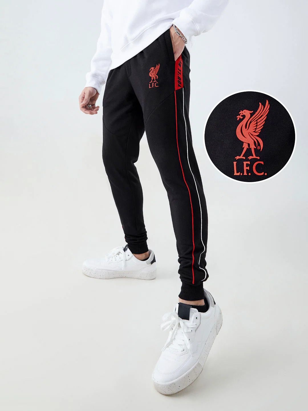Buy Men Black and Red Printed Cotton Regular Fit Joggers From Fancode Shop