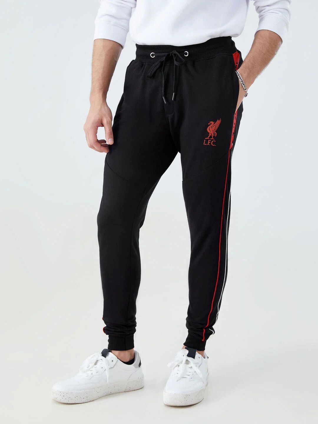 Men Black and Red Printed Cotton Regular Fit Joggers