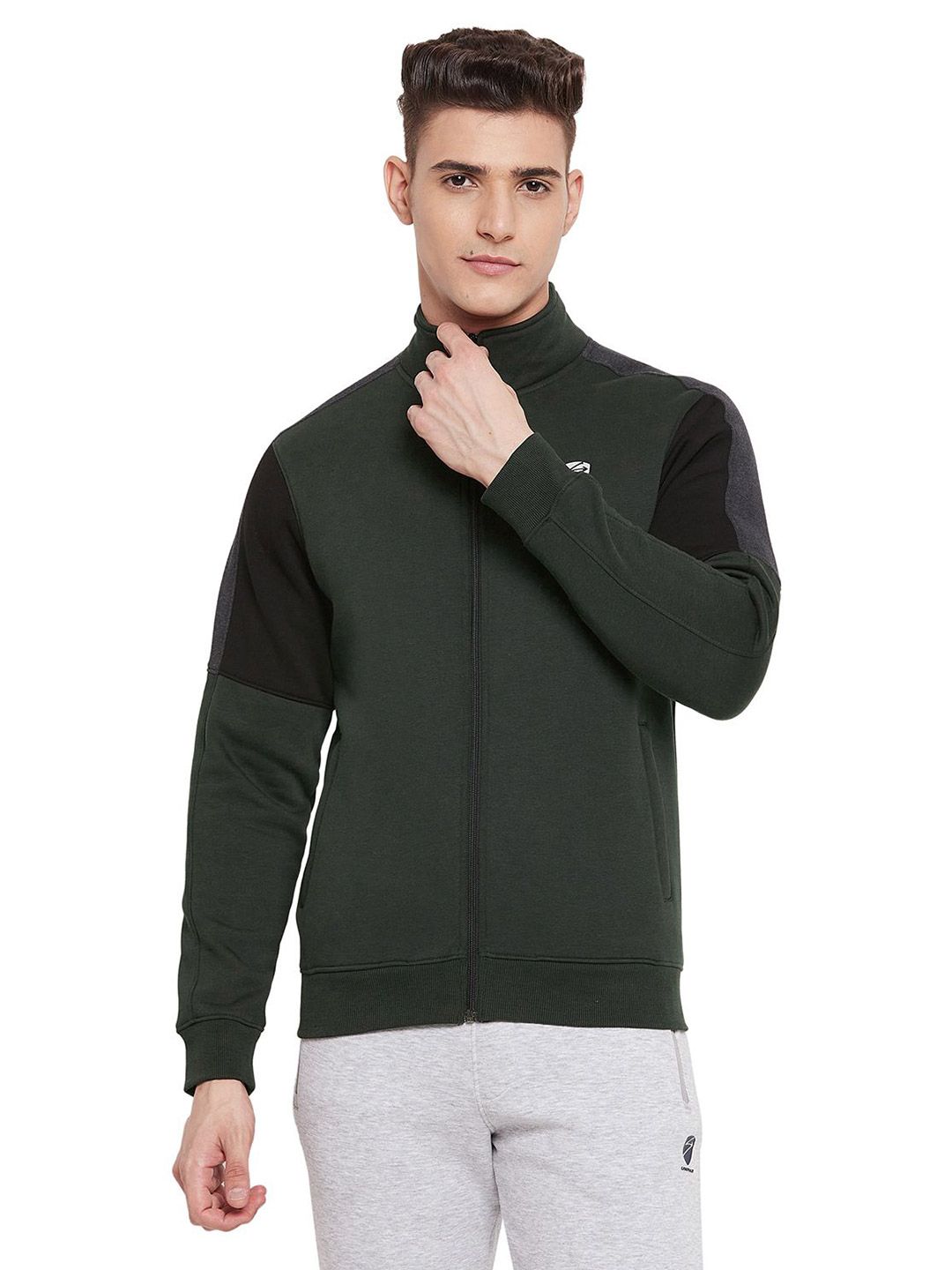 Buy Men Olive Solid Long Sleeves Round Neck Jackets