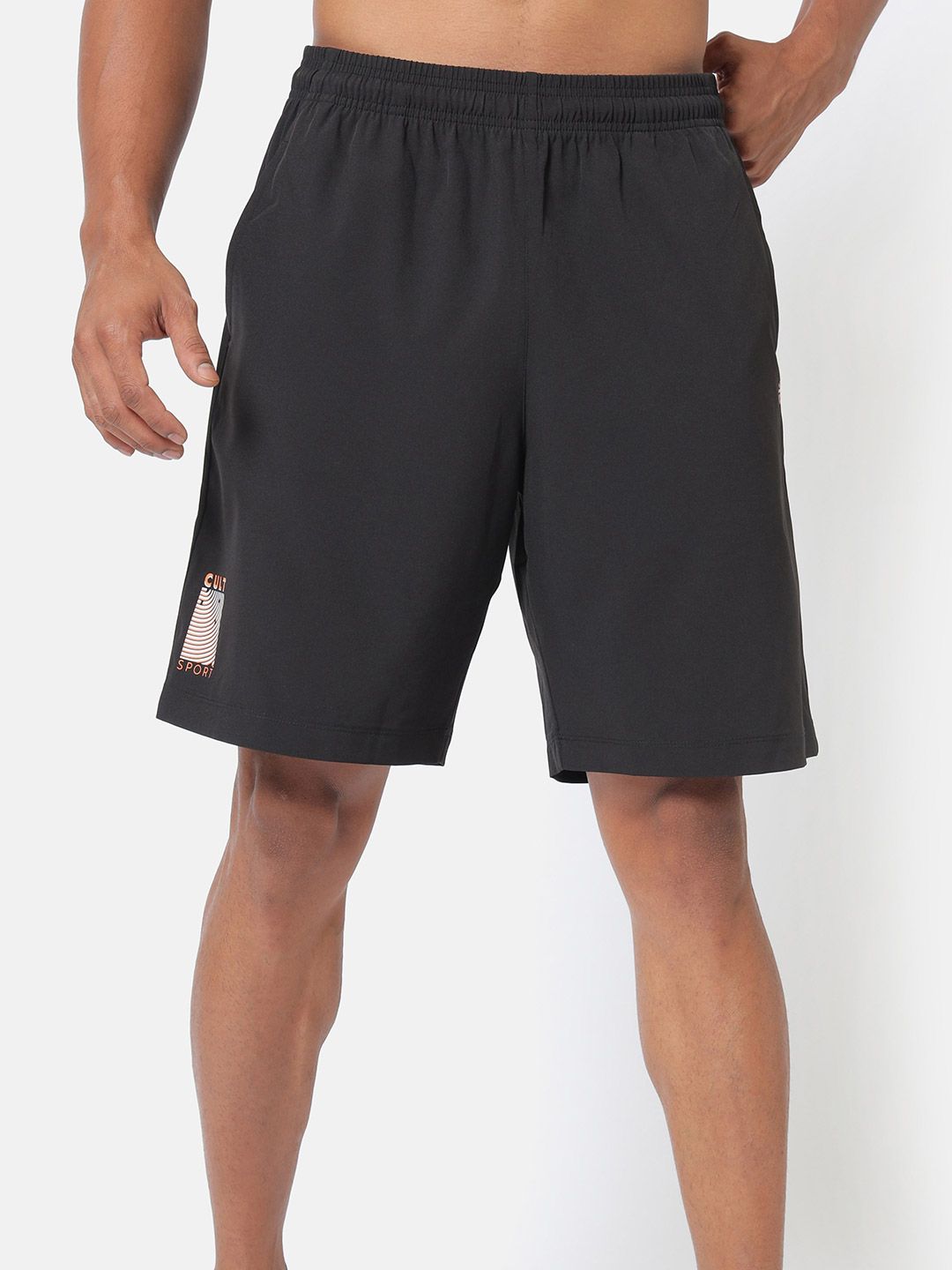 Buy Men Black Active Shorts with Minimal Graphic From Fancode Shop.