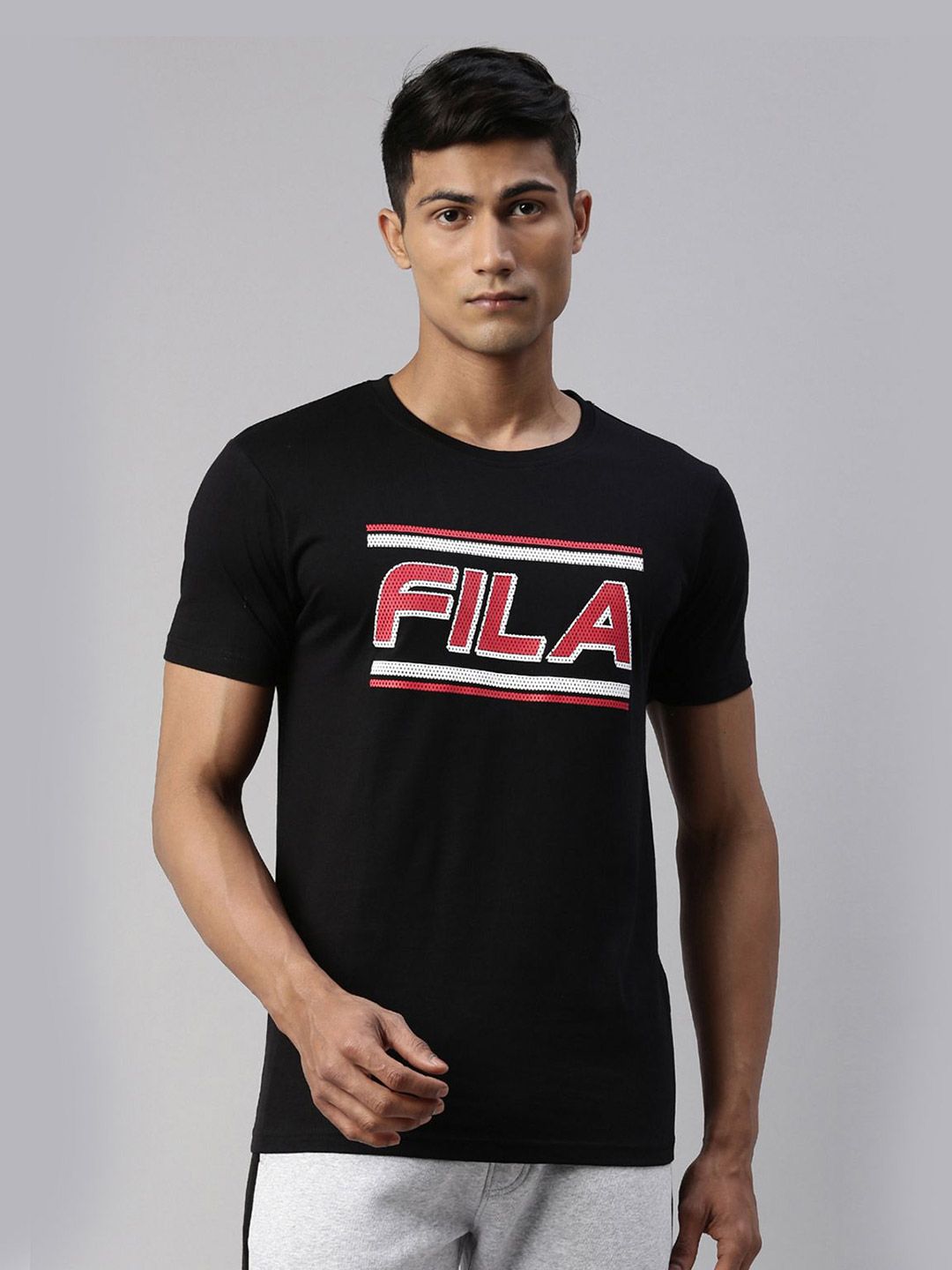 Buy Men Micah Black Solid Round Neck Pure Cotton T Shirt From Fancode Shop 