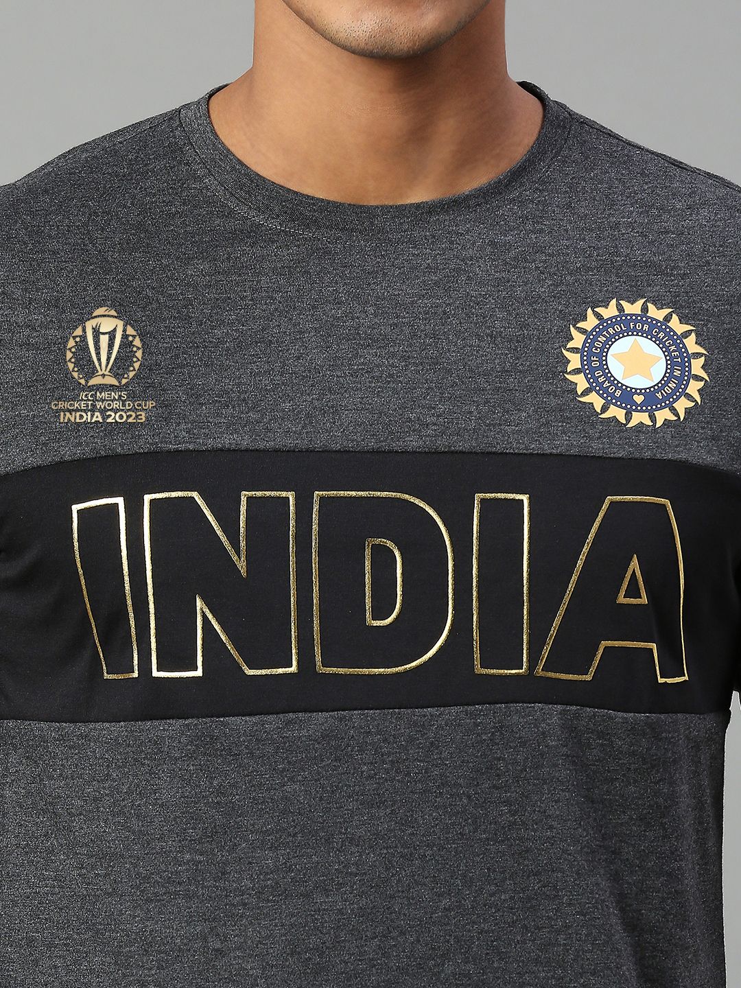 Buy Official ICC CWC-23 Men Grey Printed Round Neck T-Shirts from ...