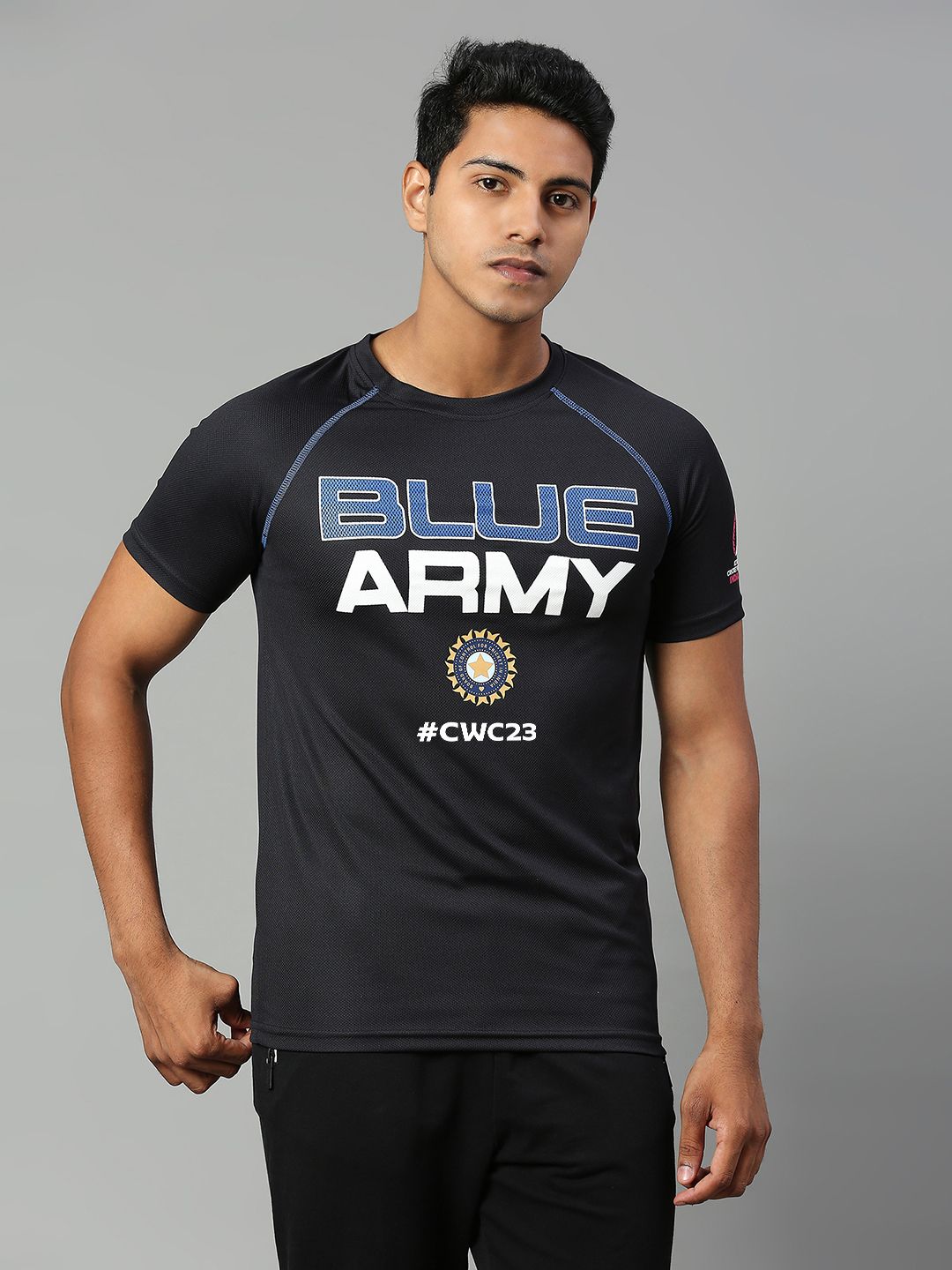 Official ICC CWC-23 Men Black Printed Round Neck T-Shirts