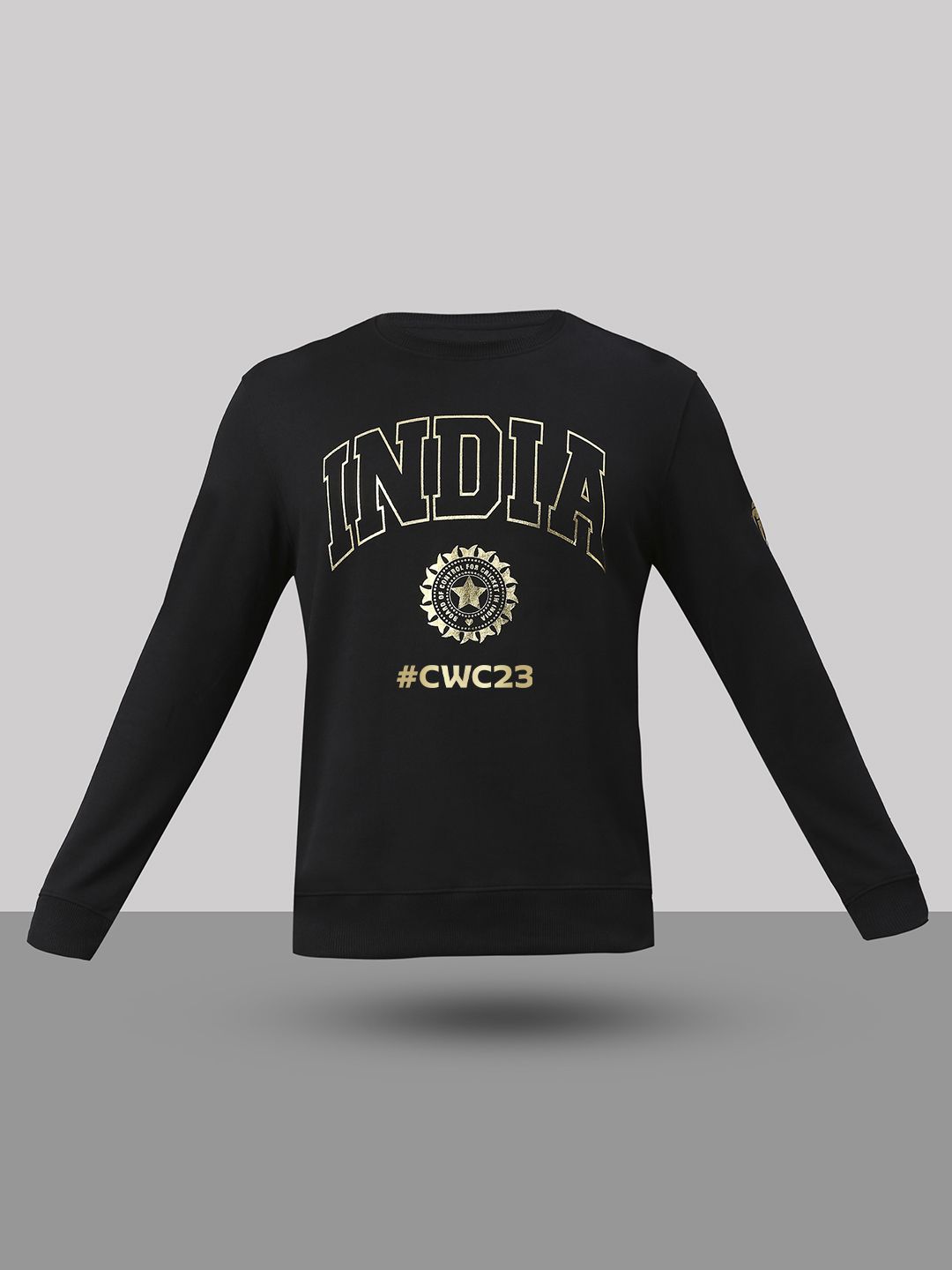 Buy Official ICC CWC-23 Men Black Printed Mock Collar Sweatshirt from ...
