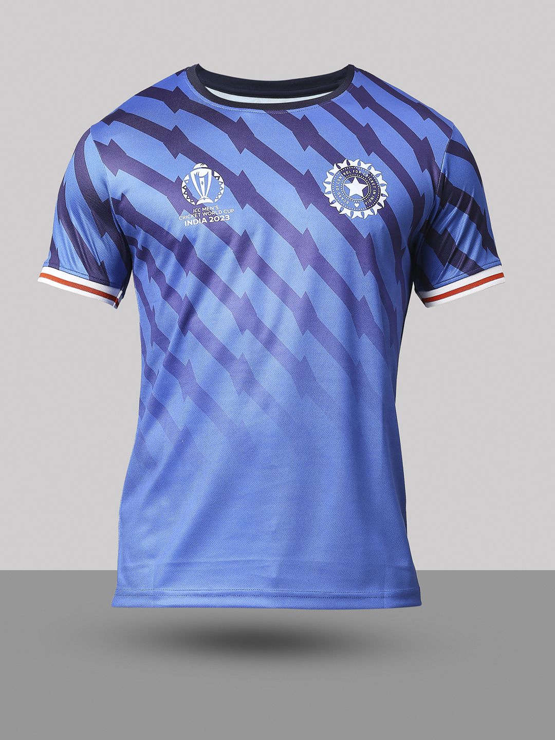 Buy Official ICC CWC-23 Men Blue All Over Print Round Neck T-Shirt from ...