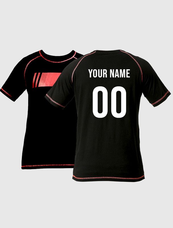 Men Black Printed Round Neck T-Shirts: Customised With Your Name By FanCode
