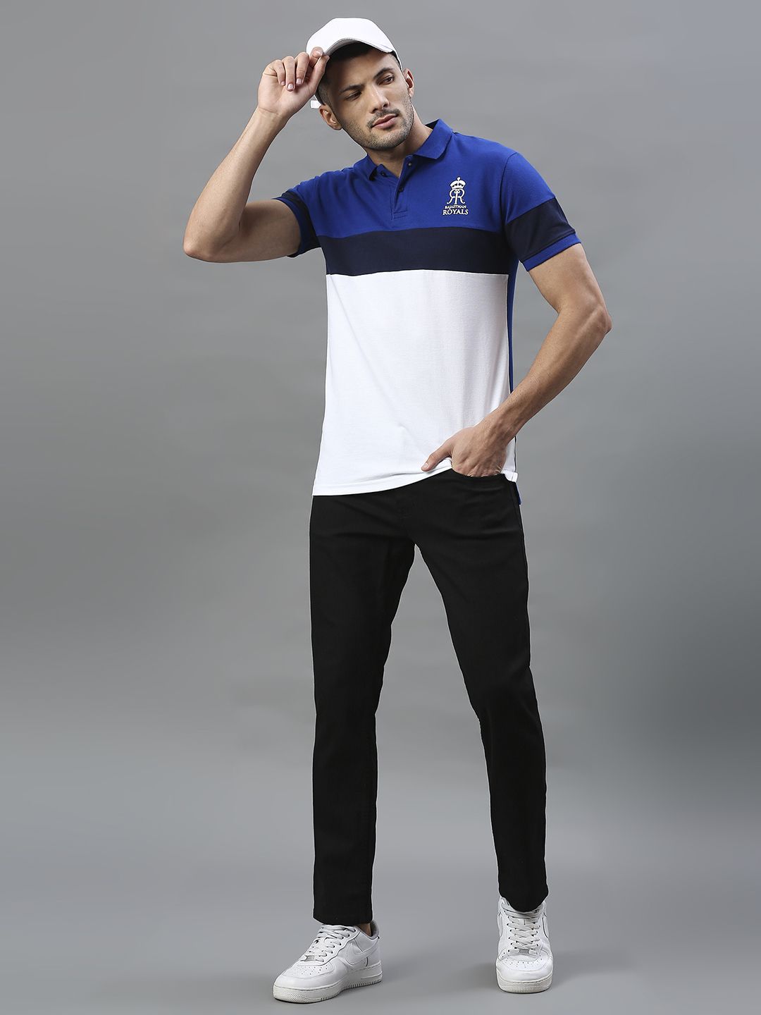Buy Men White and Blue Printed Polo Collar Polos From Fancode Shop.