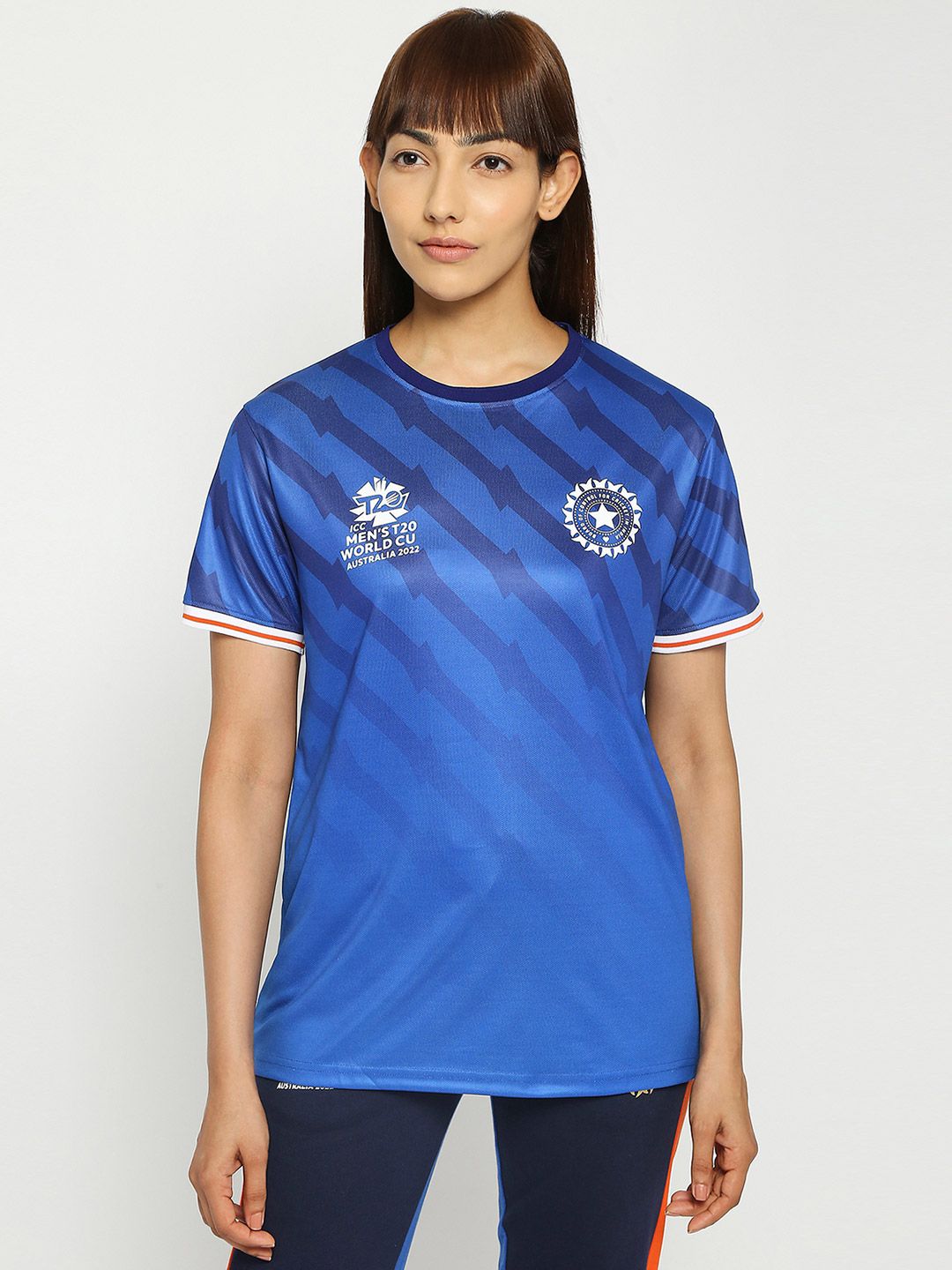 Buy Women Blue Printed Round Neck T-Shirt From Fancode Shop.