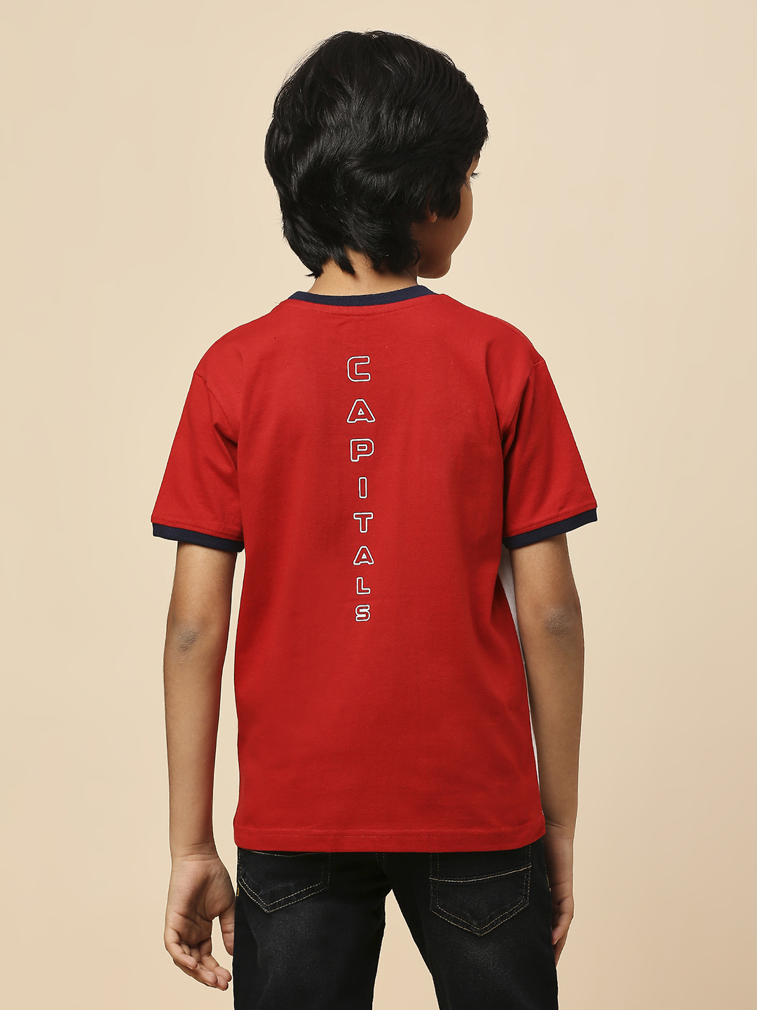 Delhi Capitals Boys White and Red Colourblocked Half Sleeves Round Neck Cotton T-Shirt (4)