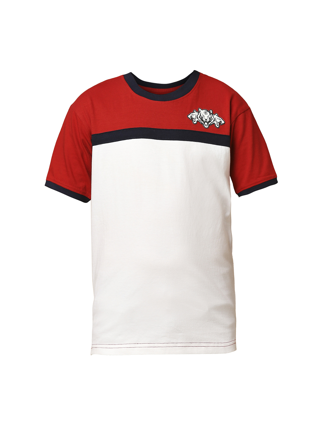 Delhi Capitals Boys White and Red Colourblocked Half Sleeves Round Neck Cotton T-Shirt (7)