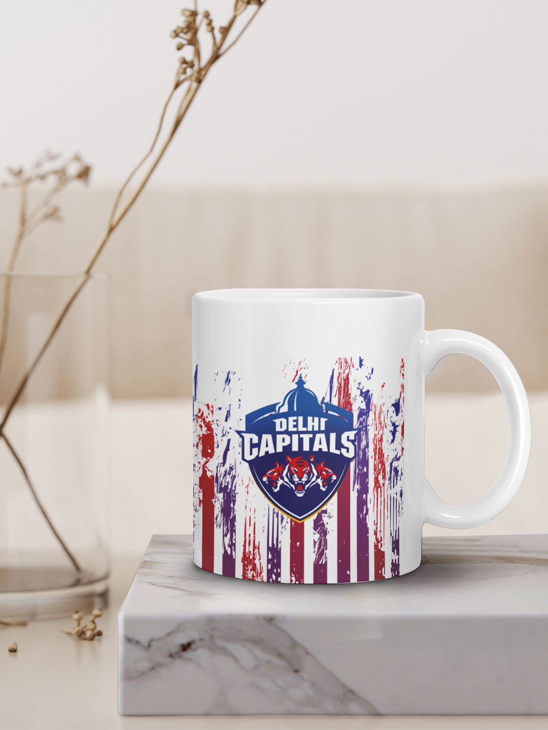 Delhi Capitals Ceramic Glossy Printed Mug, Microwave and Dishwasher Safe, Tea and Coffee Mug - 325 ml (White/Red) - Pack (2)