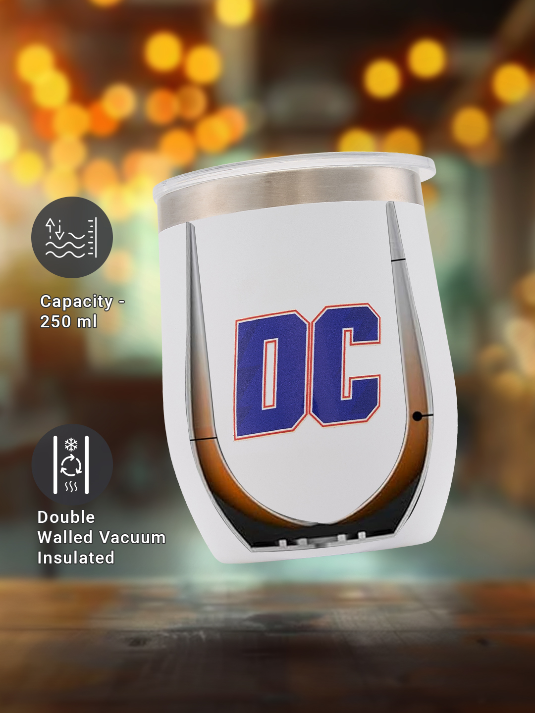 Delhi Capitals Double Walled, Vacuum Insulated, Hot and Cold Beverages, Stainless Steel Tumbler - 250 ml (White) (4)