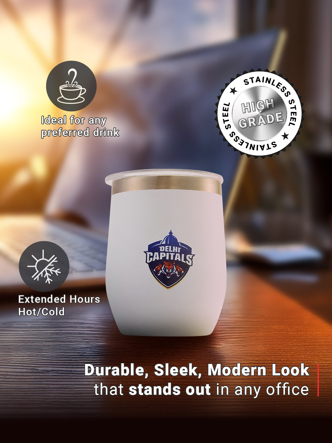 Delhi Capitals Double Walled, Vacuum Insulated, Hot and Cold Beverages, Stainless Steel Tumbler - 250 ml (White) (5)