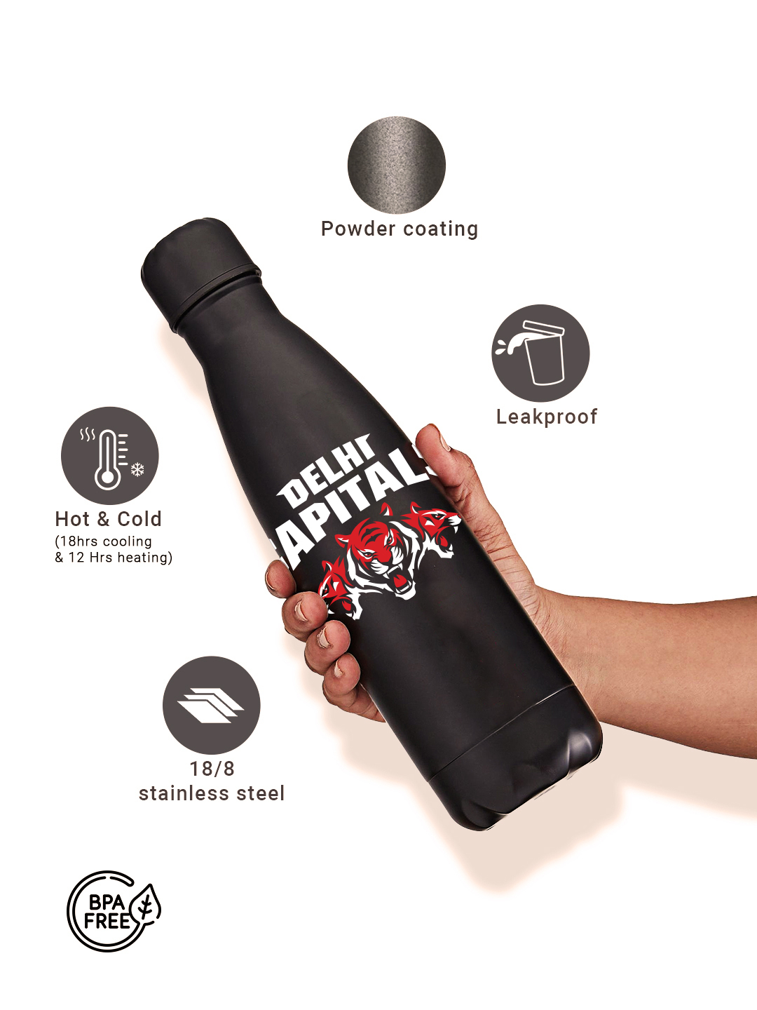 Delhi Capitals Double Walled, Vacuum Insulated, Thermosteel Hot and Cold, Rust Proof, Leak-Proof, Stainless Steel Matte  (3)