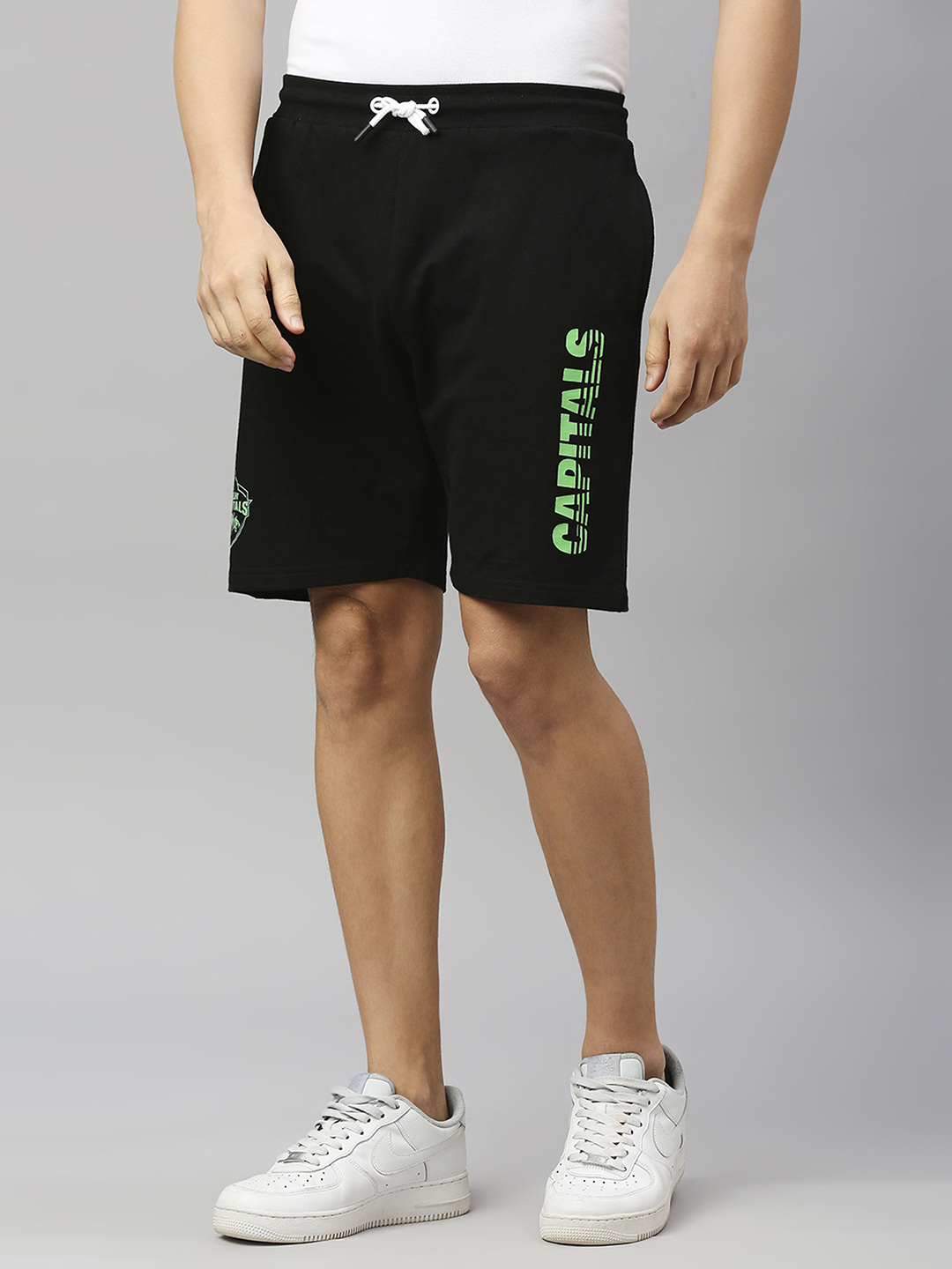 Delhi Capitals Men Black and Green Typography Print Mid-Rise Cotton Sports Shorts (3)