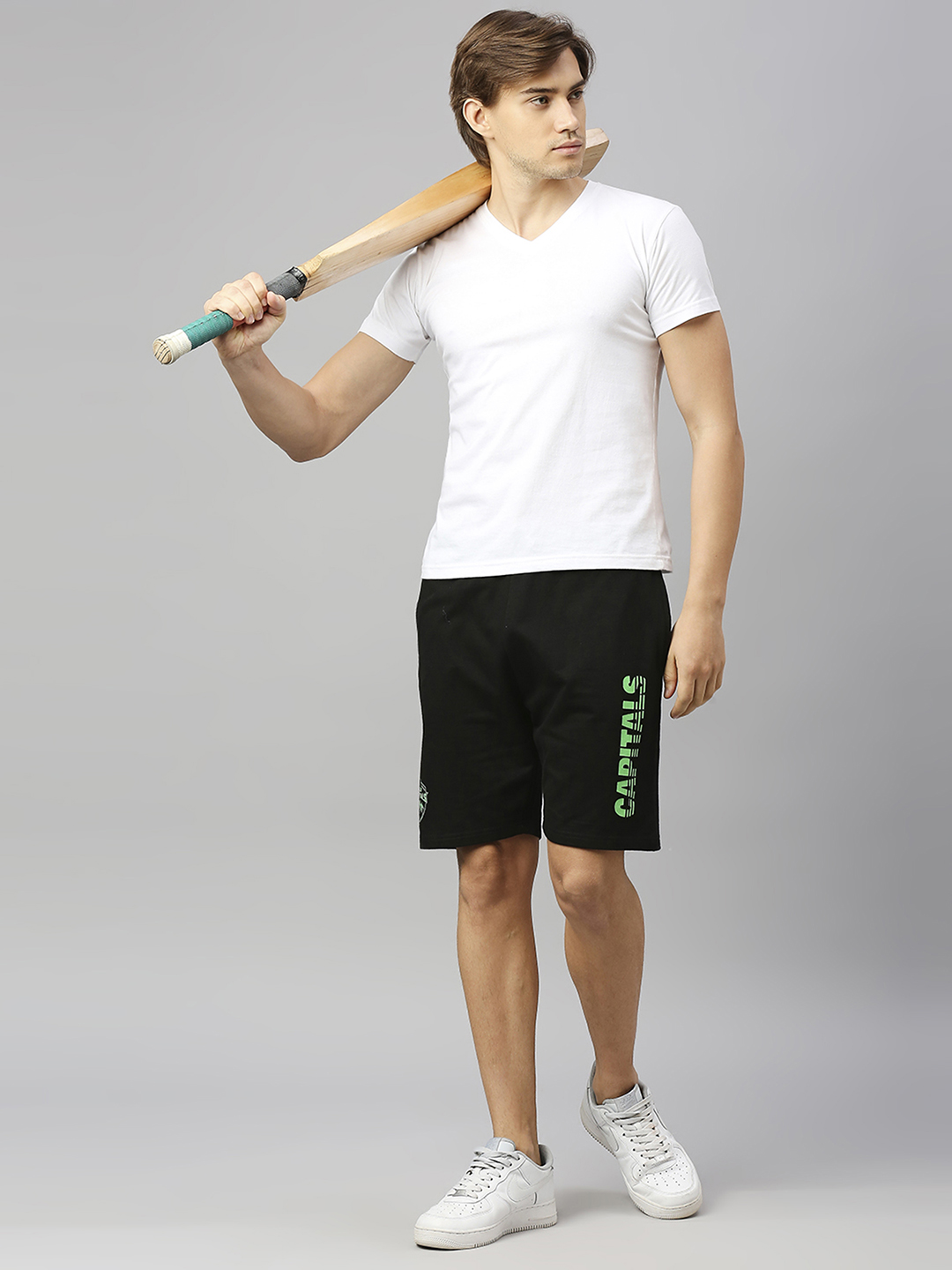 Delhi Capitals Men Black and Green Typography Print Mid-Rise Cotton Sports Shorts (4)