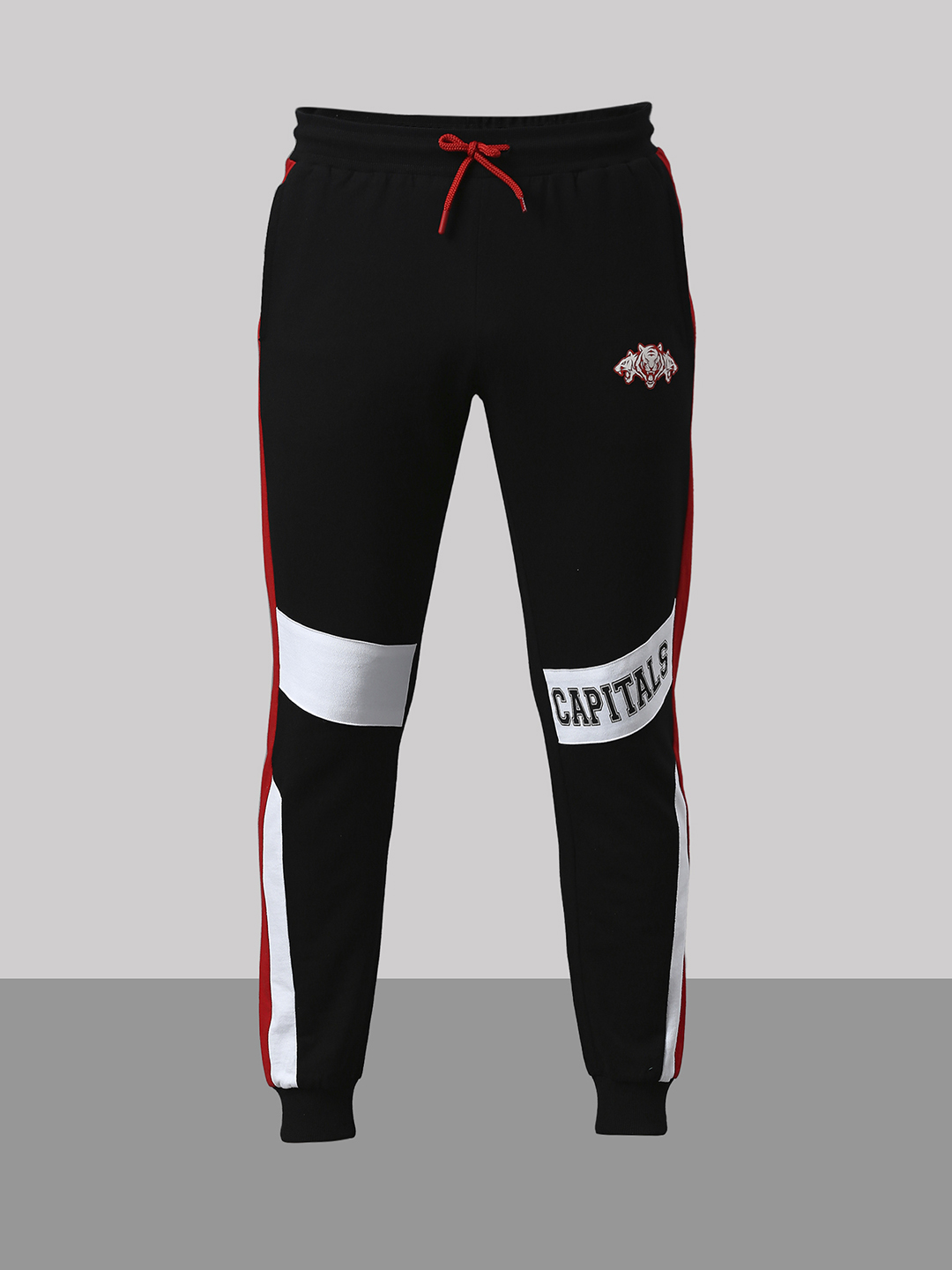 Delhi Capitals Men Black and White Colourblocked Mid-Rise Cotton Training Regular Fit Joggers (2)