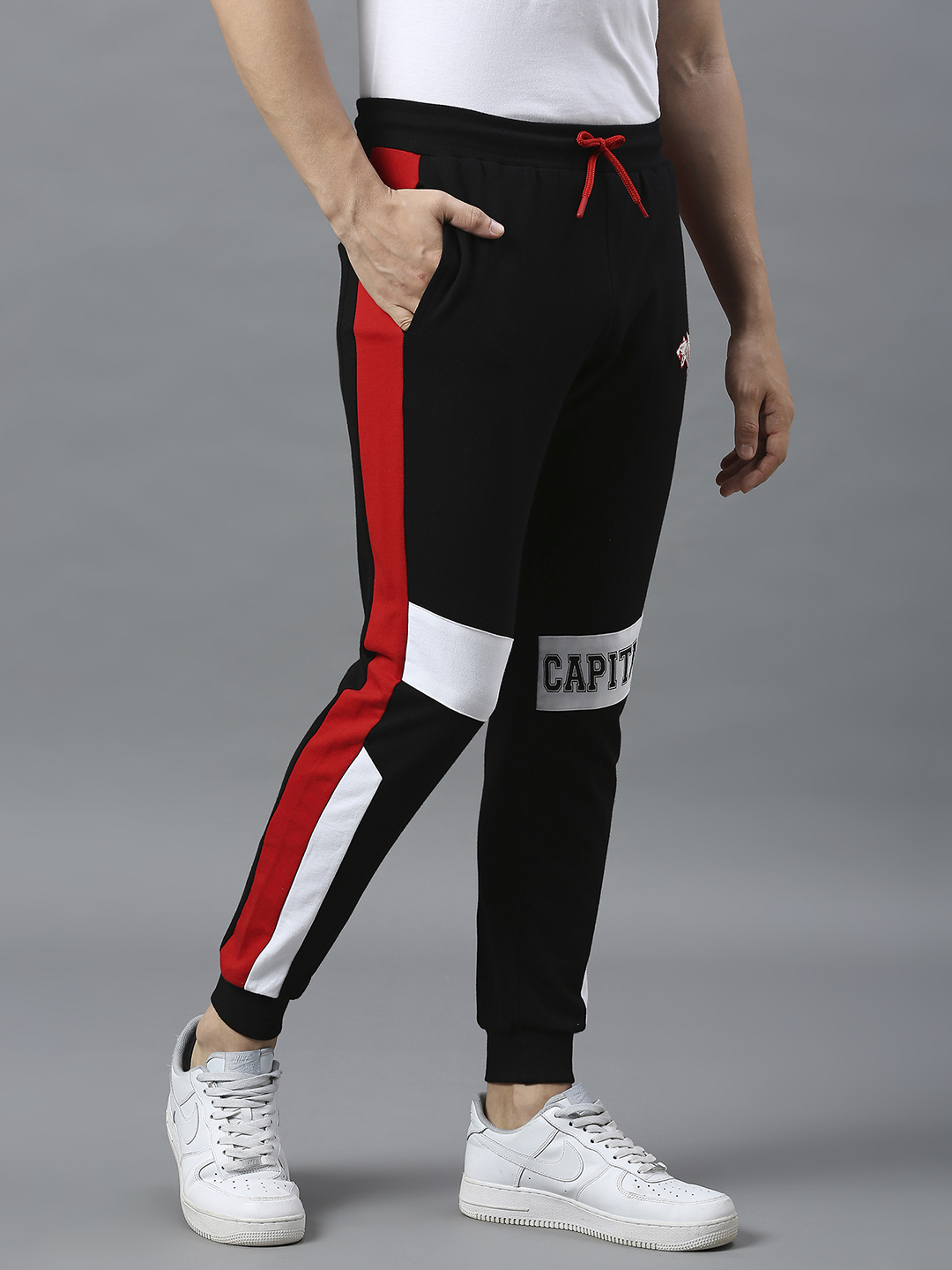 Delhi Capitals Men Black and White Colourblocked Mid-Rise Cotton Training Regular Fit Joggers (4)