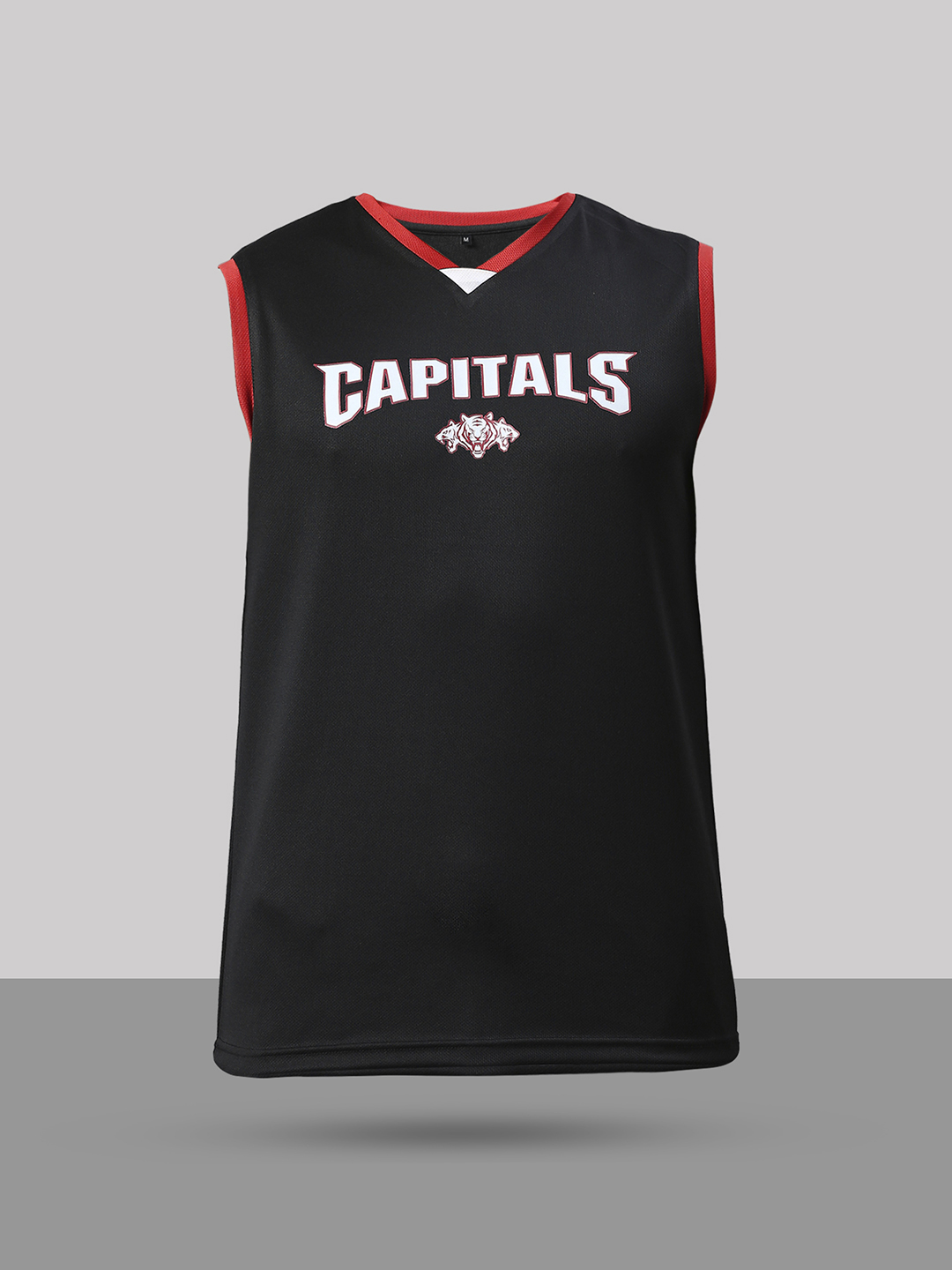 Delhi Capitals Men Black Logo Printed Sleeveless V-Neck Sports Vest (2)