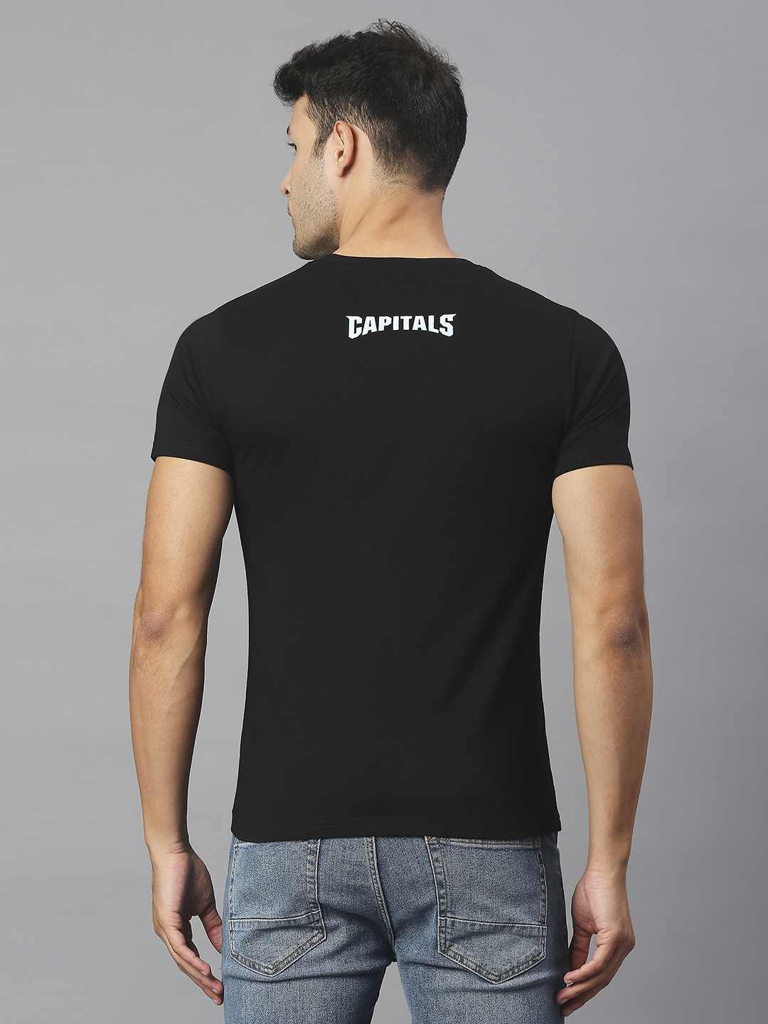 Delhi Capitals Men Black Printed Half Sleeves Round Neck Cotton T-Shirt (2)