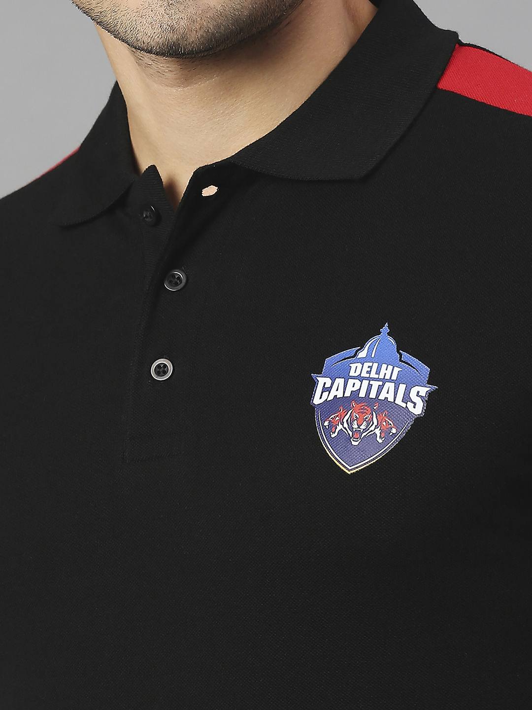 Delhi Capitals Men Black Solid Half Sleeves Polo Collar Cotton T-Shirt (5)