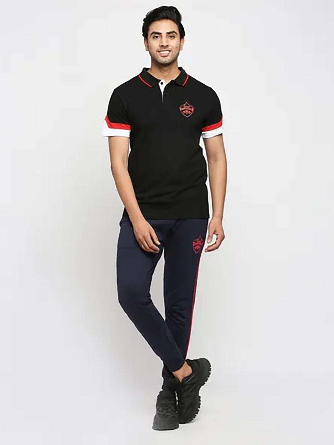 Delhi Capitals Men Black Solid Half Sleeves Polo Collar Cotton T-Shirt (5)