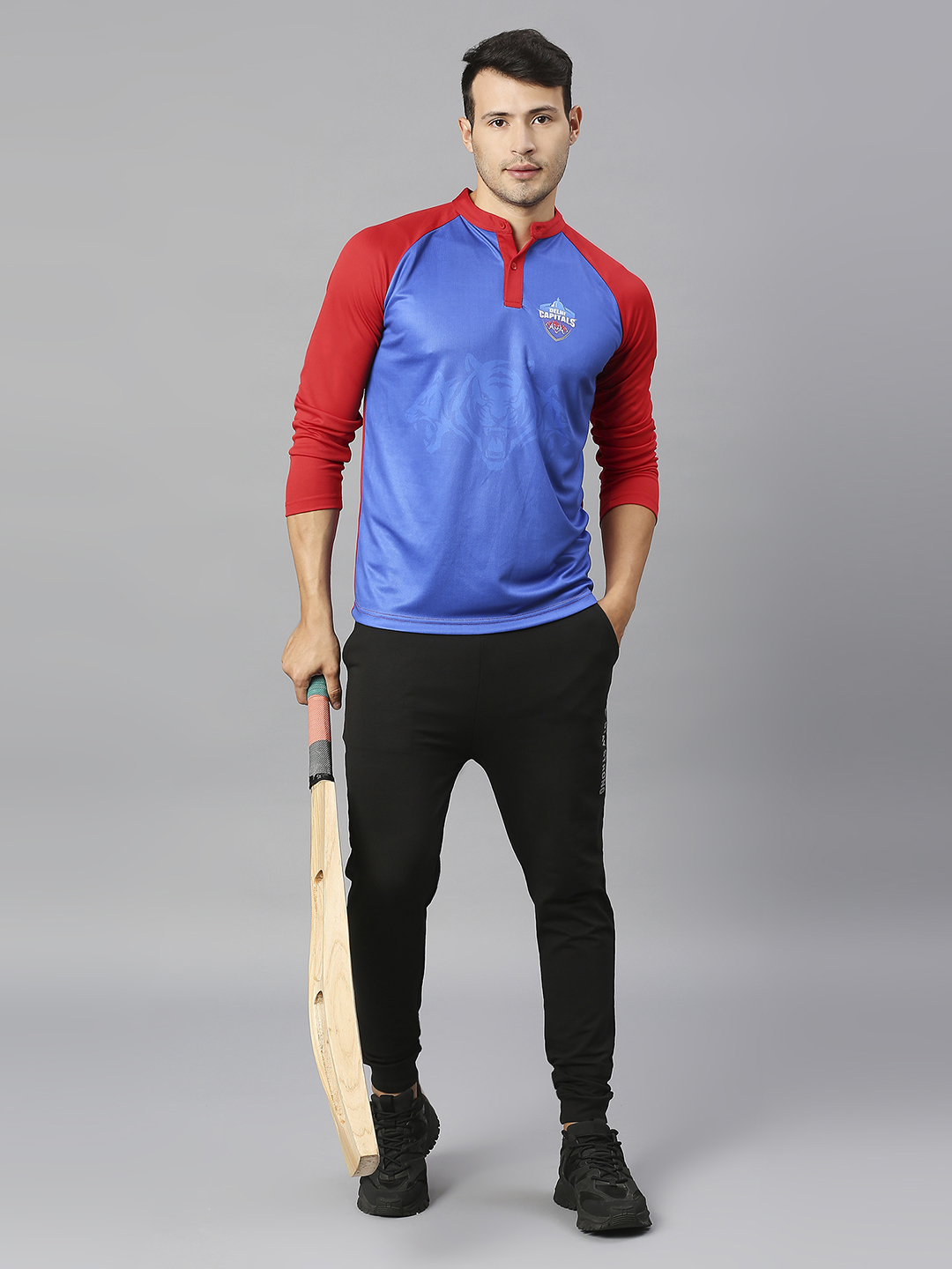 Delhi Capitals Men Blue and Red Colourblocked Full Sleeves Mandarin Collar Polyester T-Shirt (4)