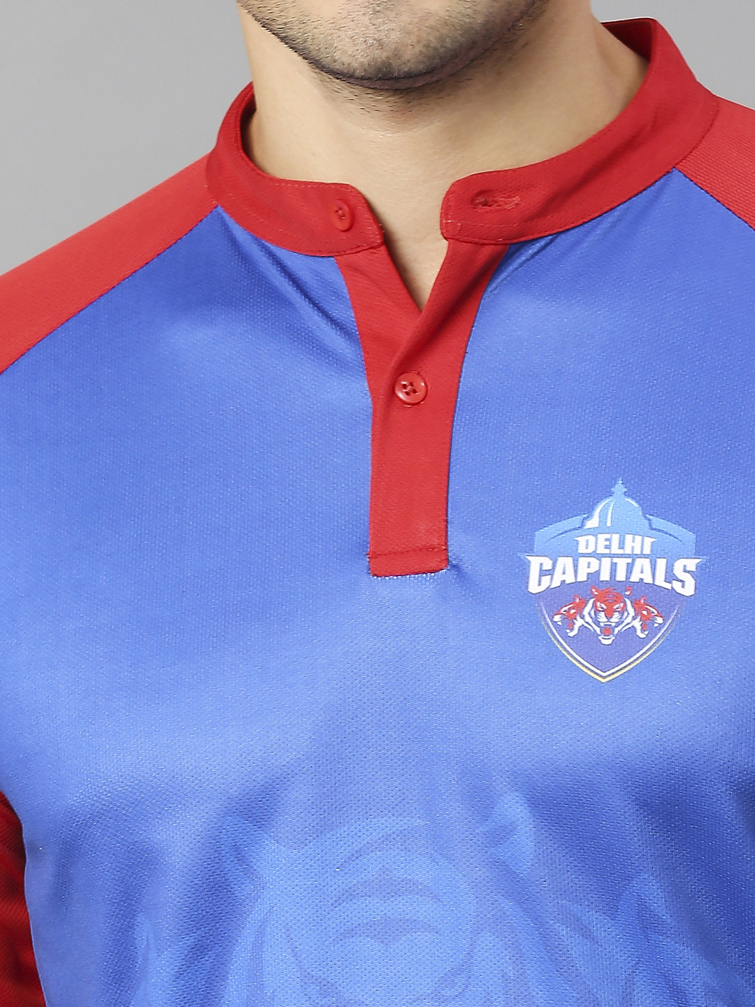 Delhi Capitals Men Blue and Red Colourblocked Full Sleeves Mandarin Collar Polyester T-Shirt (5)