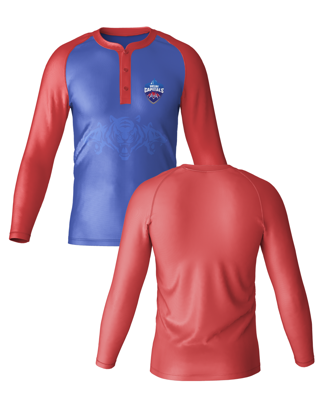 Delhi Capitals Men Blue and Red Colourblocked Full Sleeves Mandarin Collar Polyester T-Shirt: Customised With Your Name  (3)