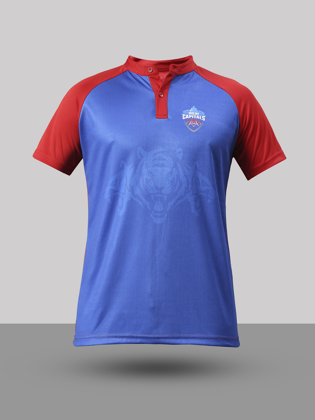 Delhi Capitals Men Blue and Red Colourblocked Half Sleeves Mandarin Collar Polyester T-Shirt (7)