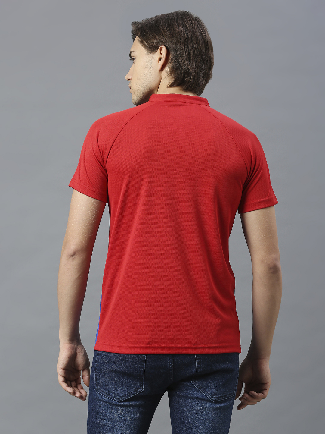Delhi Capitals Men Blue and Red Colourblocked Half Sleeves Mandarin Collar Polyester T-Shirt (2)