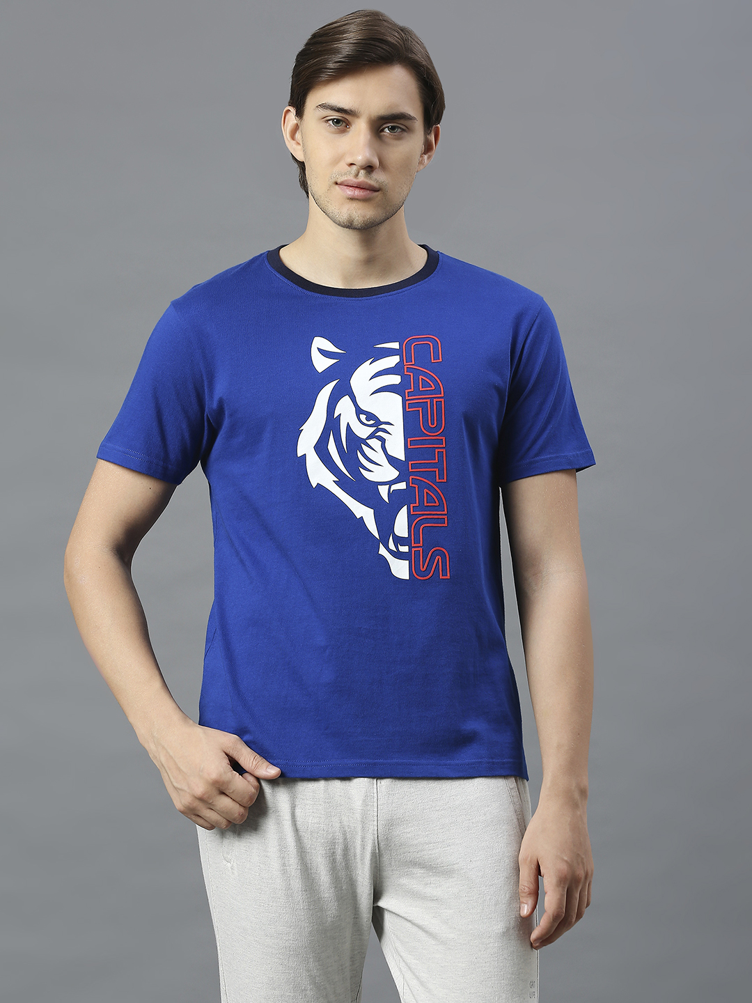 Delhi Capitals Men Blue Graphic Printed Half Sleeves Round Neck Cotton T-Shirt (1)
