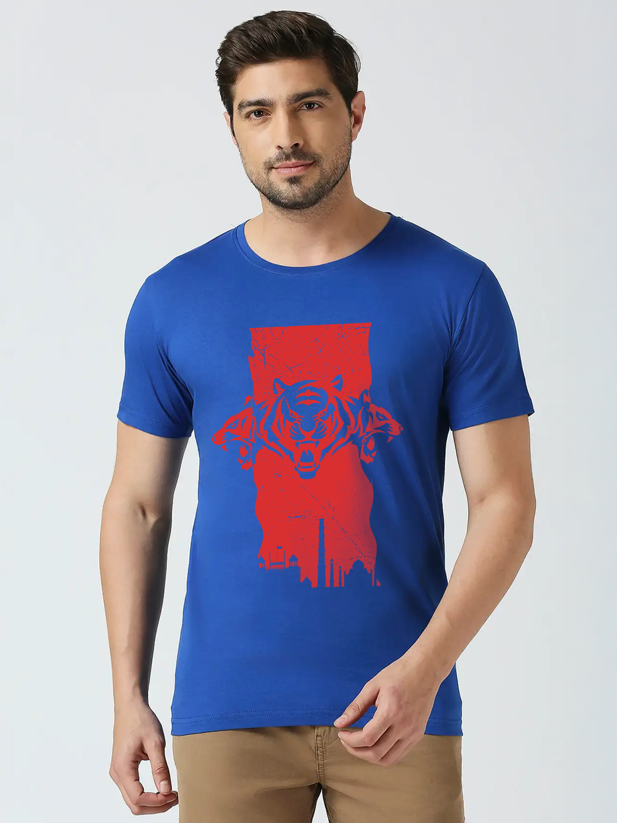 Men Blue Graphic Printed Round Neck Half Sleeves Cotton T-Shirt