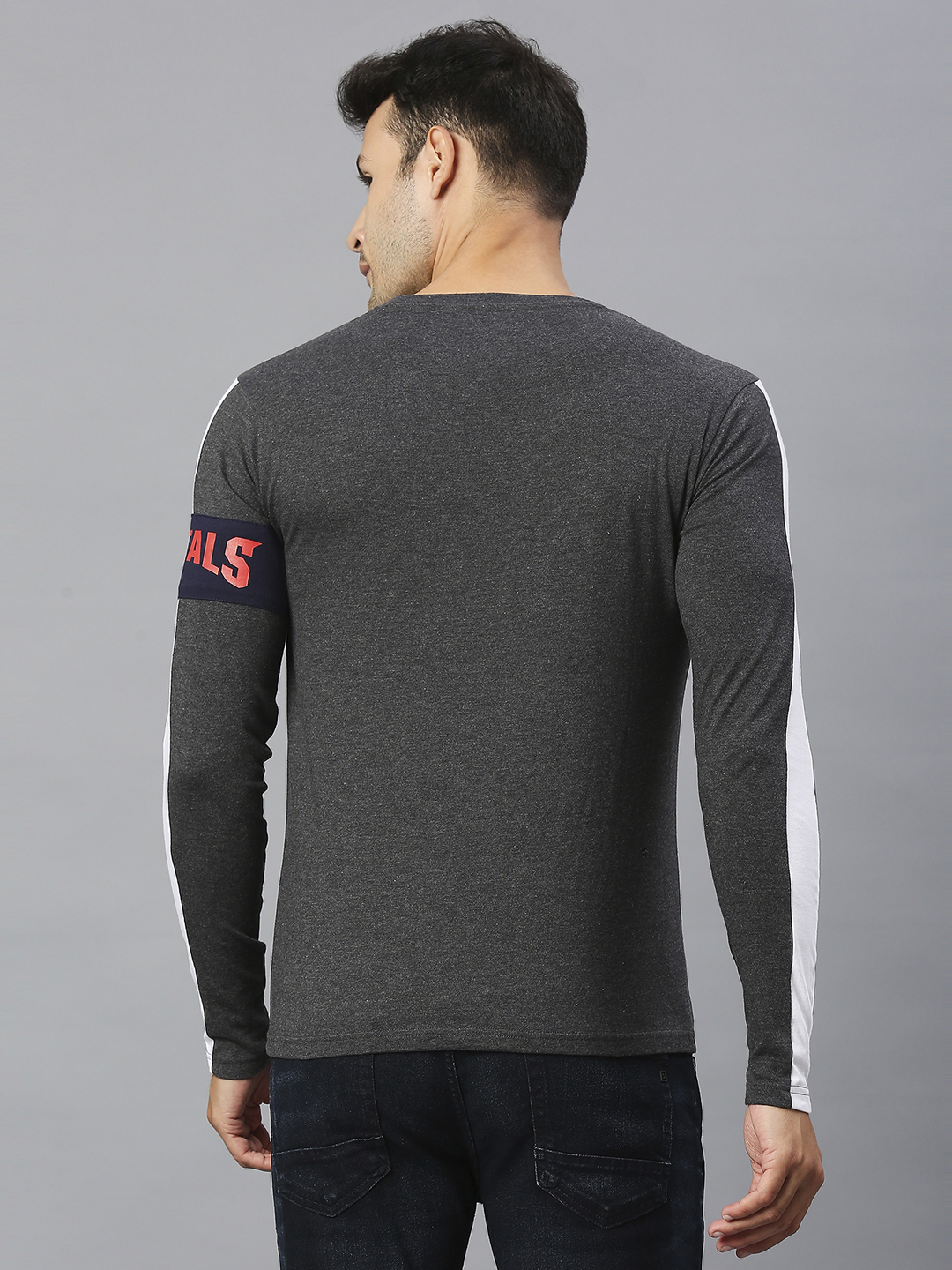 Delhi Capitals Men Charcoal Grey Solid Full Sleeves Round Neck Cotton T-Shirt (2)