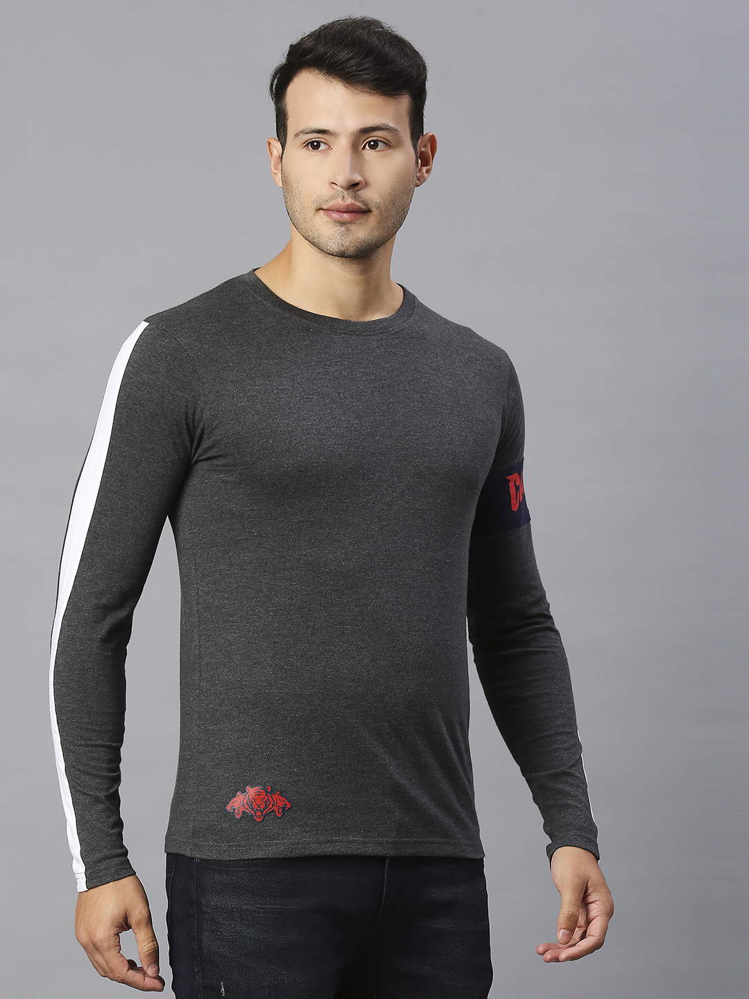 Delhi Capitals Men Charcoal Grey Solid Full Sleeves Round Neck Cotton T-Shirt (3)