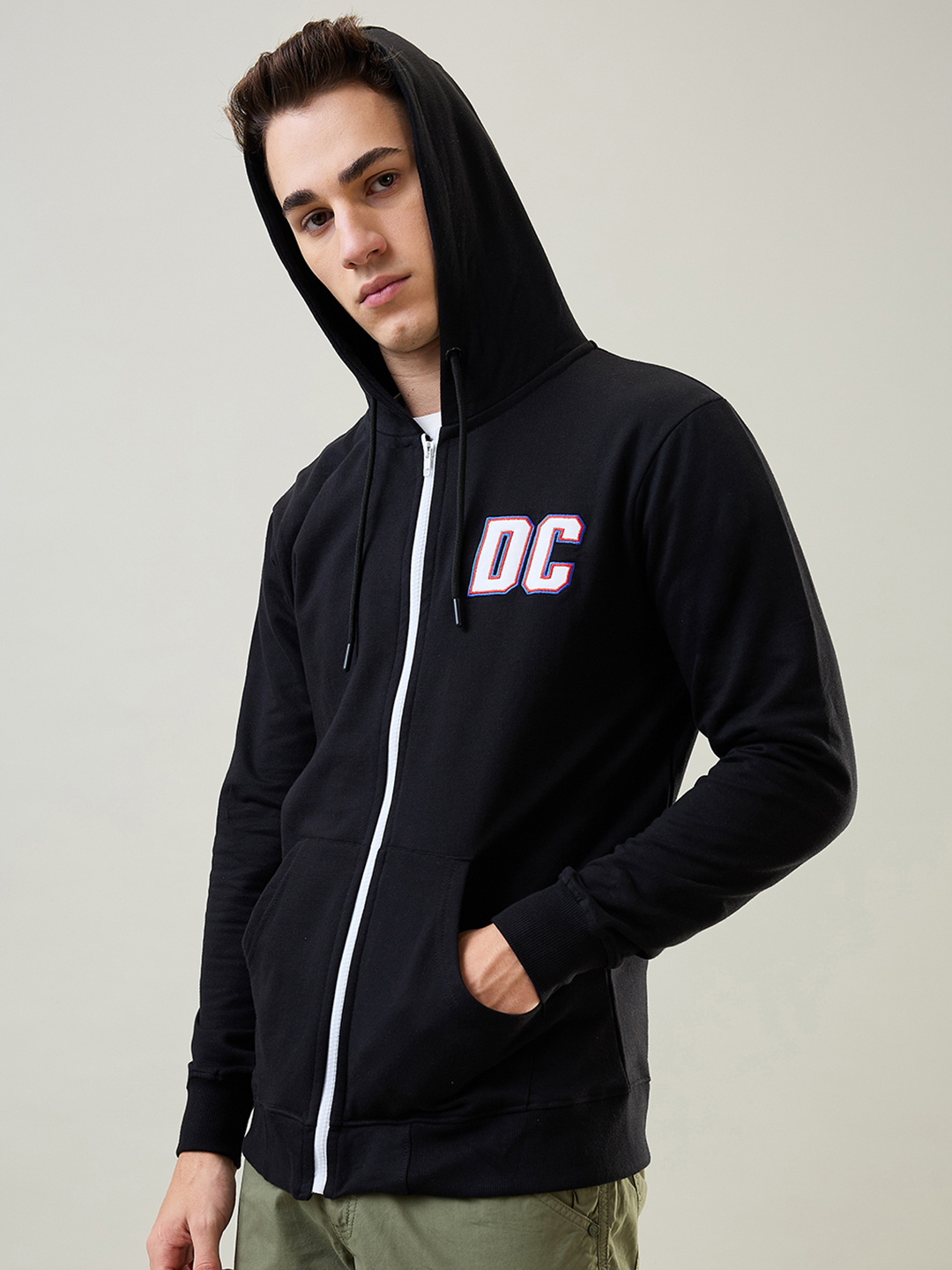 Delhi Capitals Men Grey Hooded Full Sleeves Front-Open Sweatshirt (3)