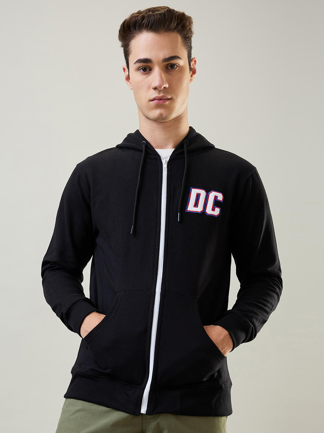 Delhi Capitals Men Grey Hooded Full Sleeves Front-Open Sweatshirt (2)