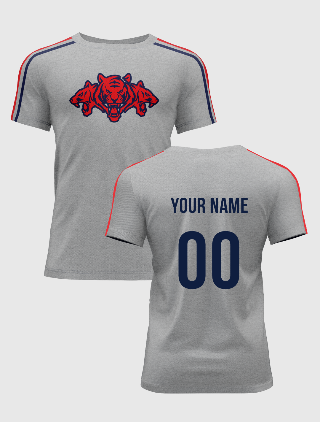 Men Grey Printed Half Sleeves Round Neck Cotton T-Shirt: Customised With Your Name By FanCode
