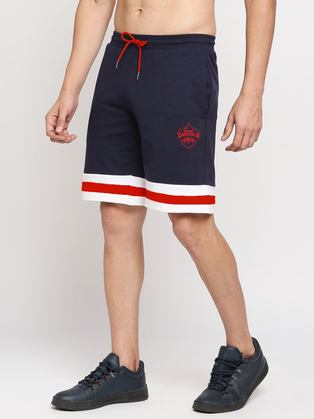 Delhi Capitals Men Navy and White Colourblocked Mid-Rise Cotton Sports Shorts (3)
