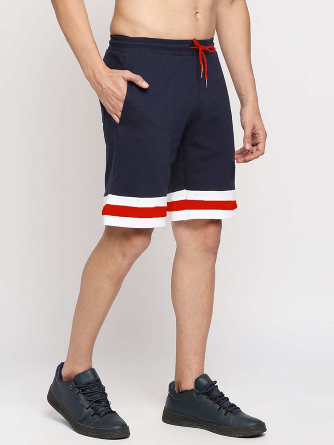 Delhi Capitals Men Navy and White Colourblocked Mid-Rise Cotton Sports Shorts (4)