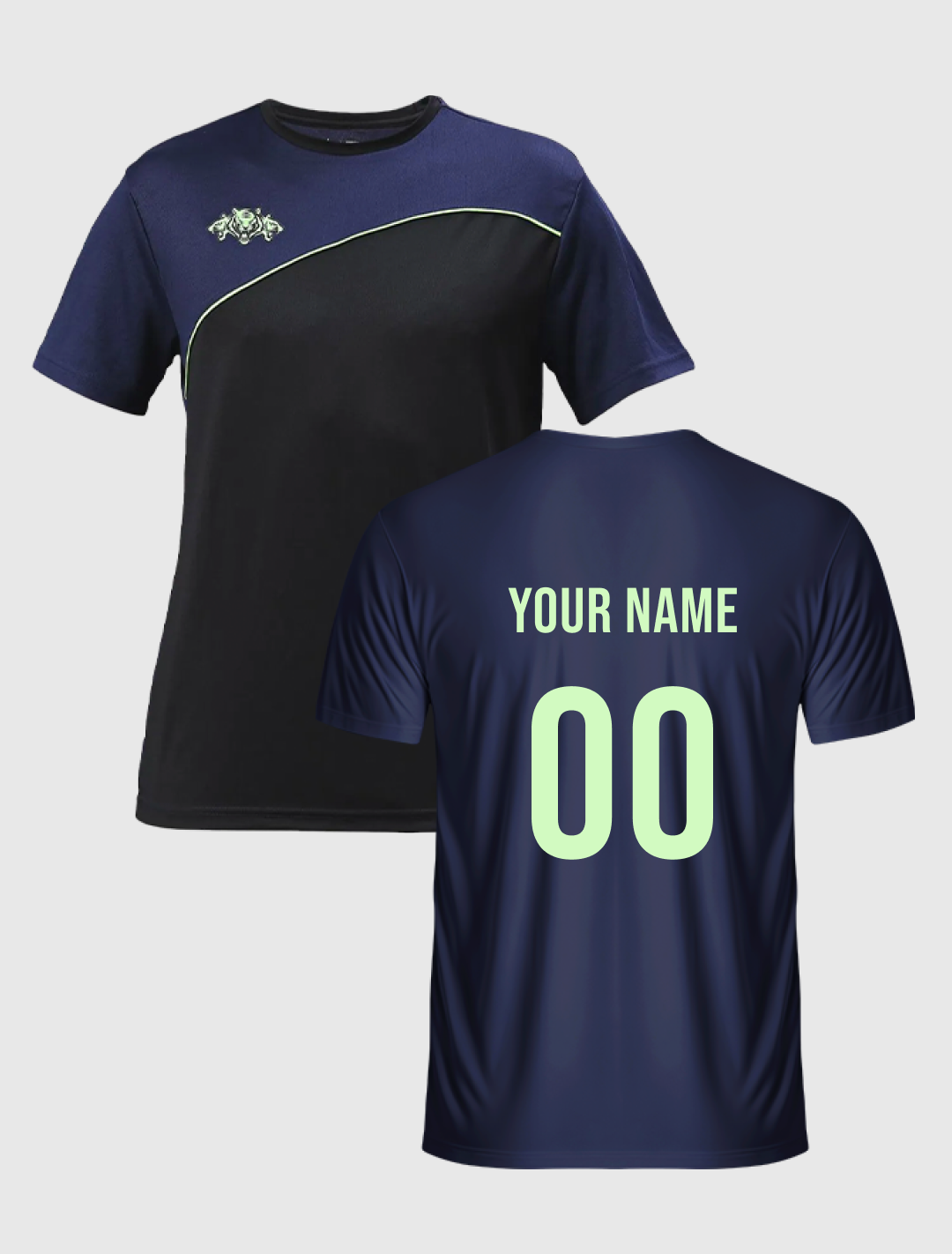 Men Navy Blue and Black Colourblocked Half Sleeves Round Neck T-Shirt: Customised With Your Name By FanCode