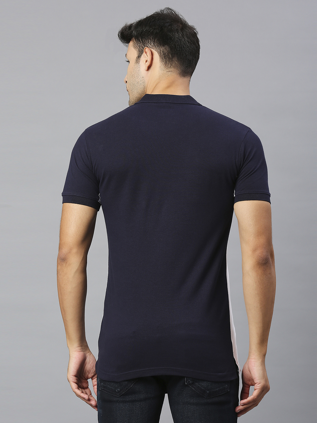 Delhi Capitals Men Navy Blue and White Colourblocked Half Sleeves Polo Collar Cotton T-Shirt (2)