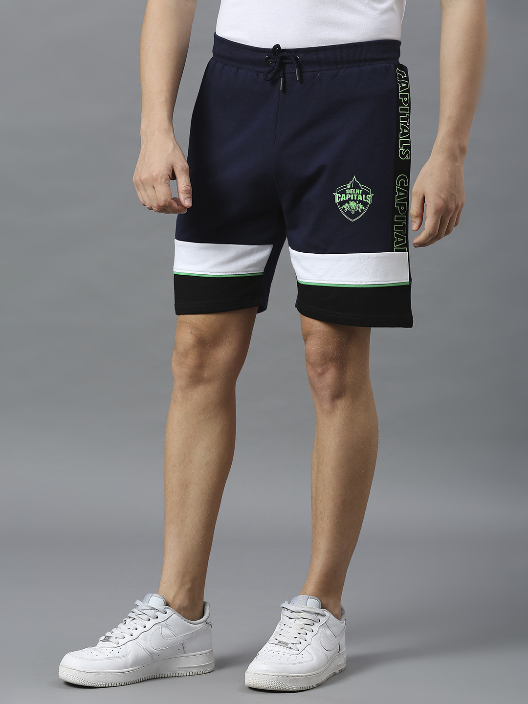 Delhi Capitals Men Navy Blue and White Colourblocked Mid-Rise Cotton Sports Shorts (3)