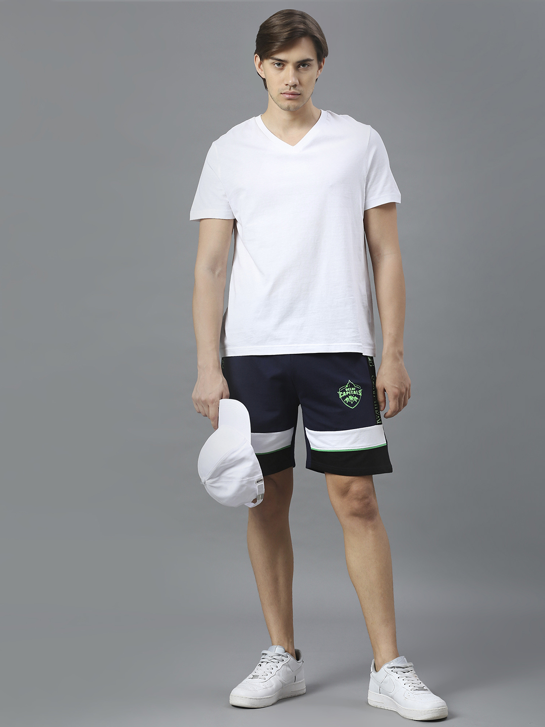 Delhi Capitals Men Navy Blue and White Colourblocked Mid-Rise Cotton Sports Shorts (6)