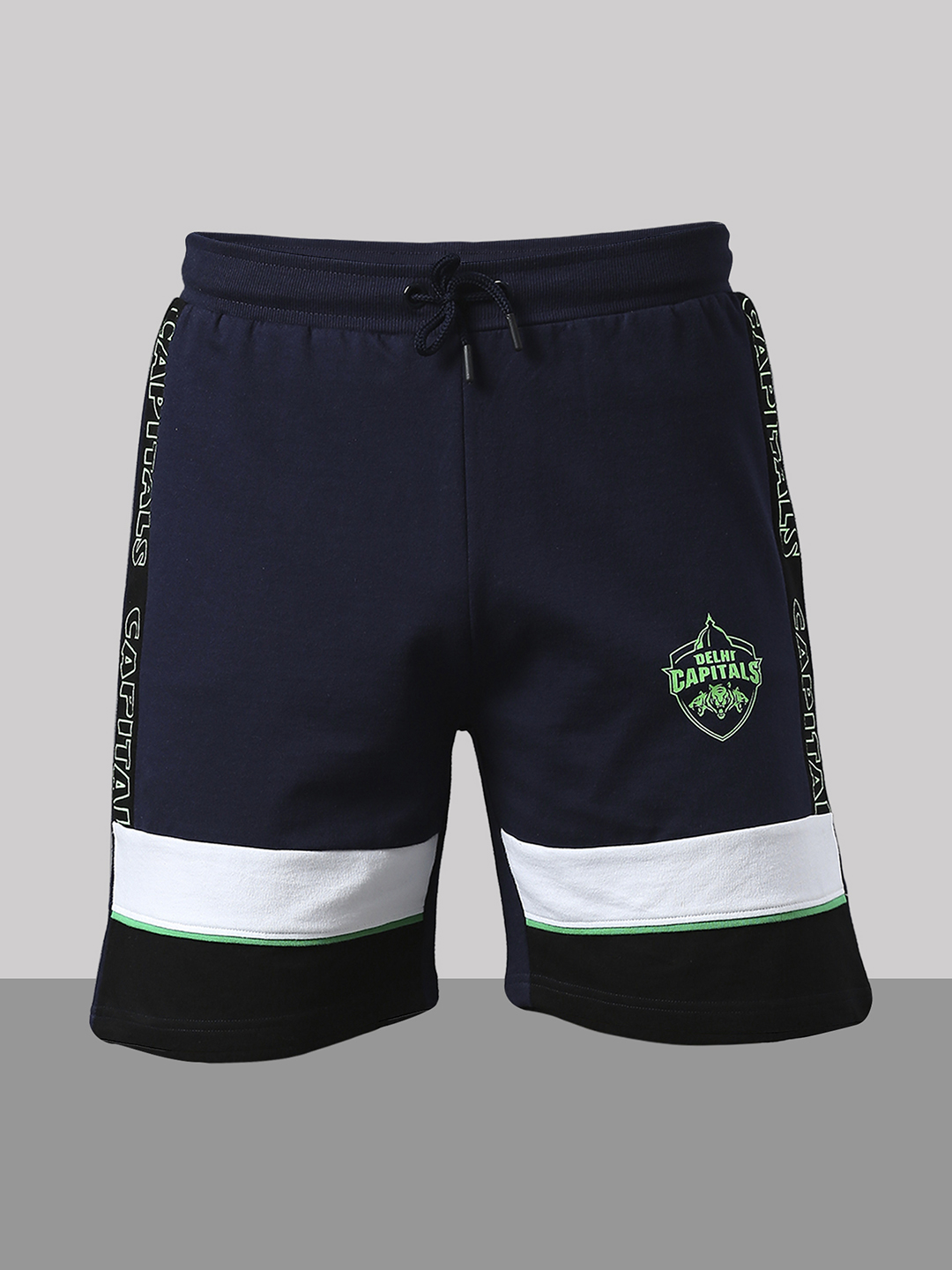 Delhi Capitals Men Navy Blue and White Colourblocked Mid-Rise Cotton Sports Shorts (2)
